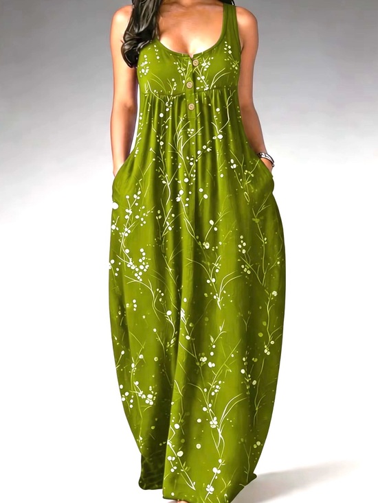 The Real Clean Company Dresses & Skirts - Fern Green Floral Button-Front Maxi Dress with Pockets New Boutique Plus Size
